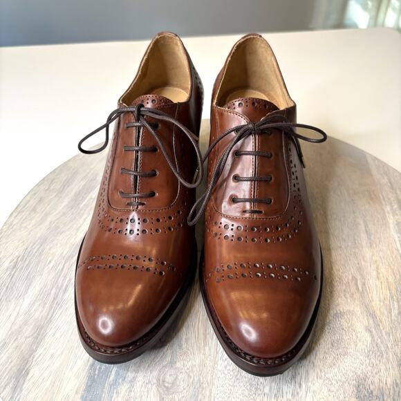 The Office of Angela Scott Mrs. Hazel Brogue Oxford Heels Brown Leather Size 9 - Picture 4 of 13